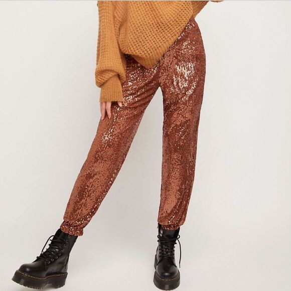 Free People Morelia Metallic Bronze Sequin Jogger XS - Picture 12 of 13